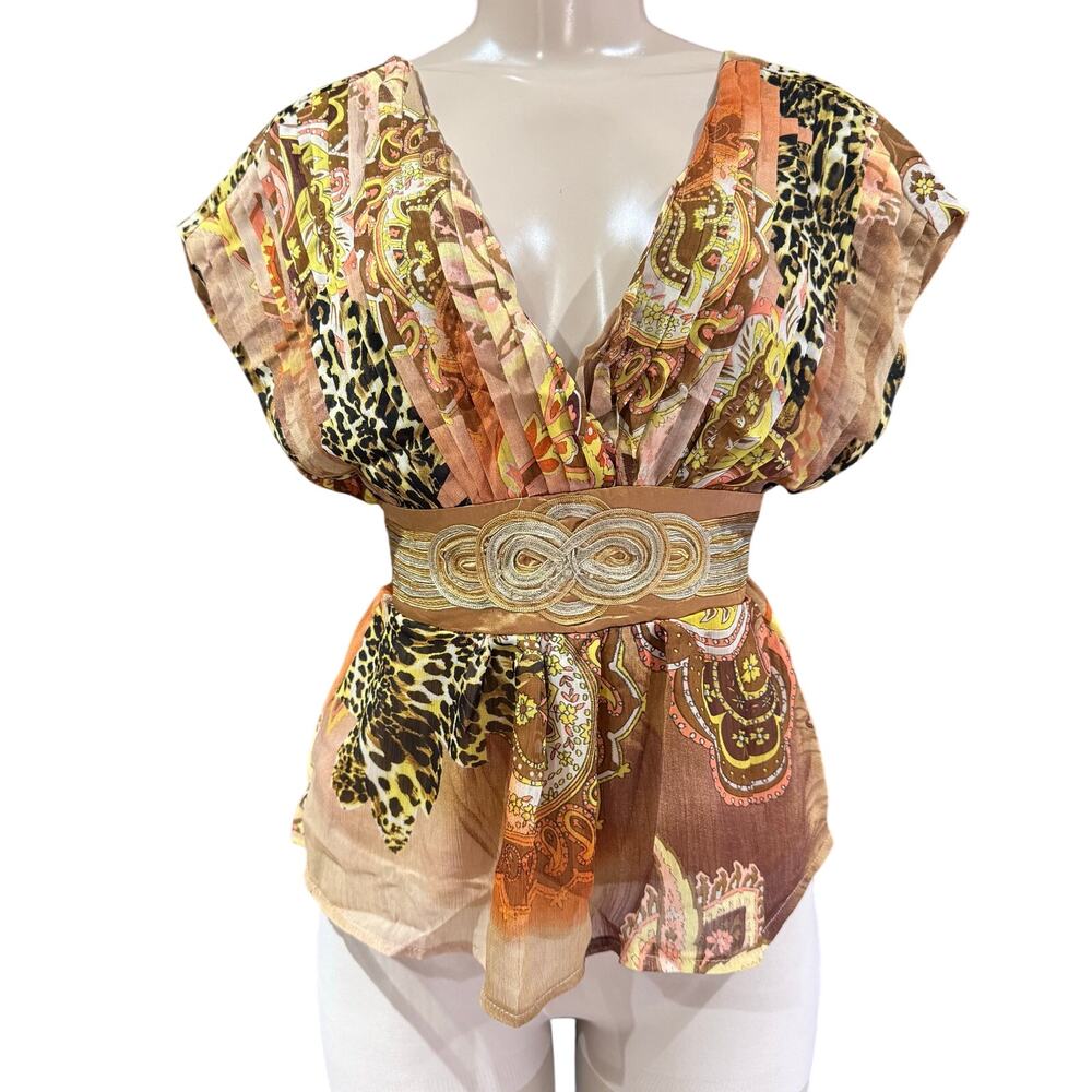 LUCY PARIS V-Neck Babydoll Blouse Boho Glams size Small NWT